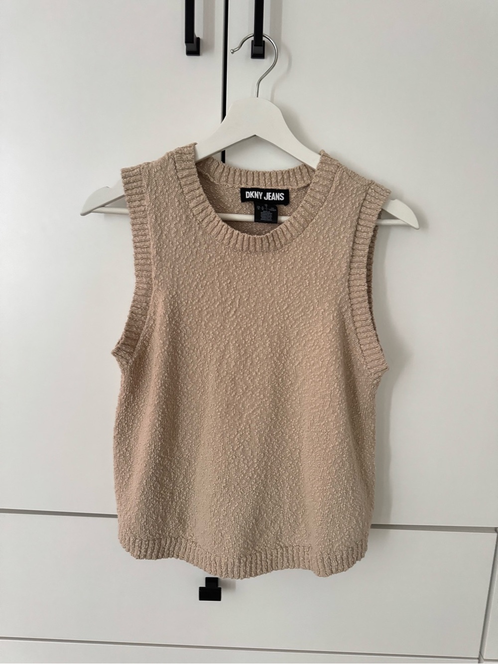 DKNY Textured Beige Sleeveless Knit Tank- US M